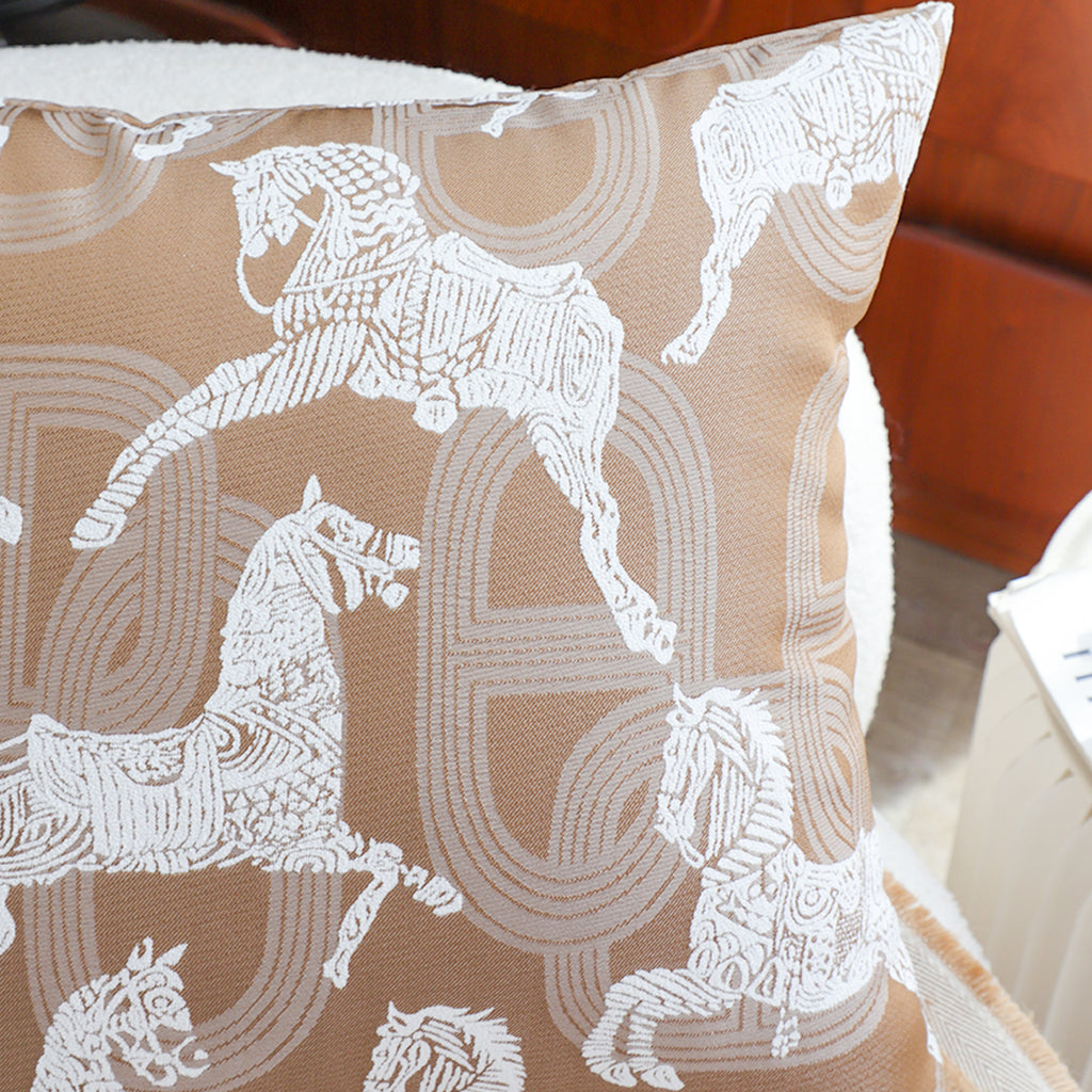 SOGA 50cm Bohemian Camel Brown White Horse Pattern Throw Pillow