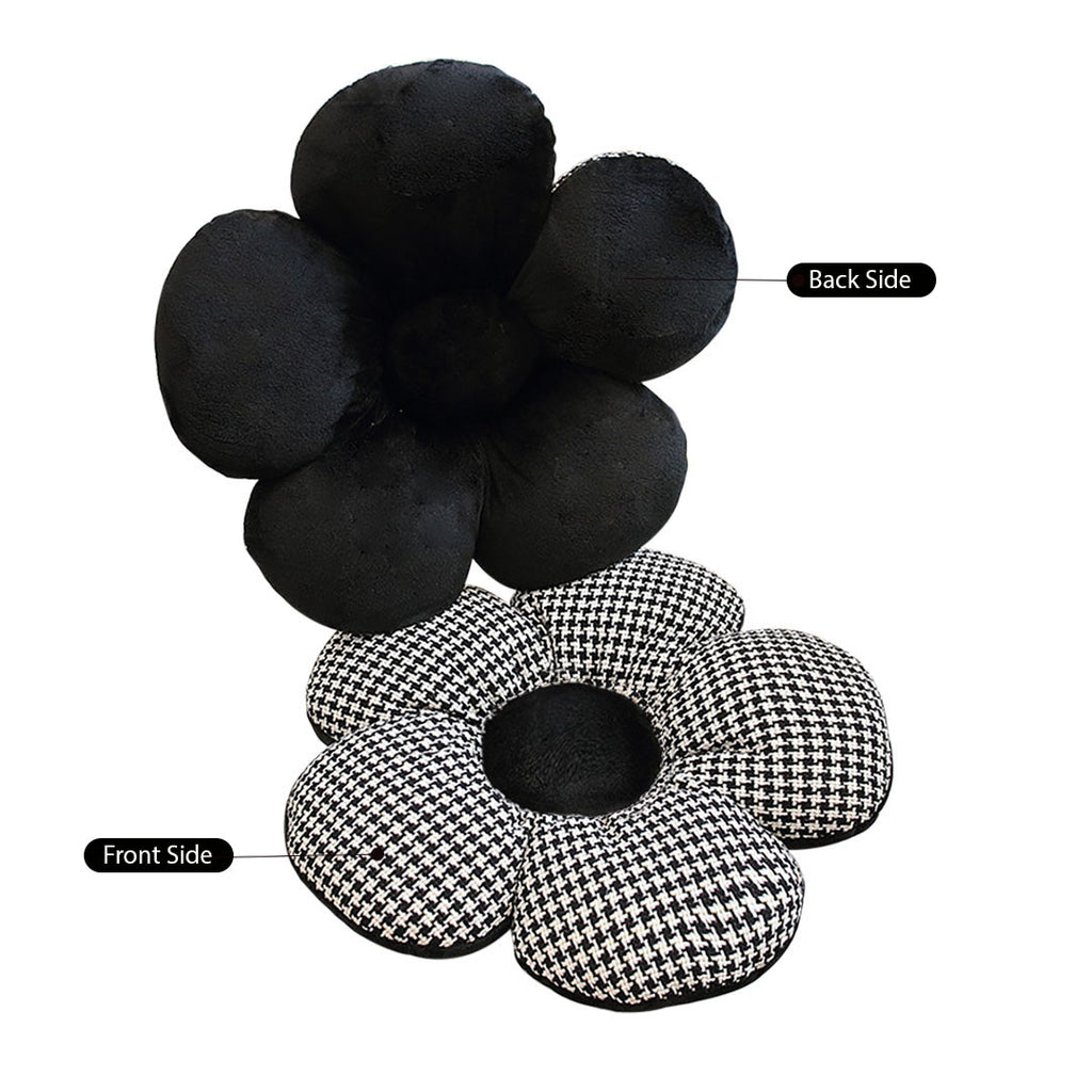 SOGA Black Flower Cushion Shaped for Floor and Sitting Throw Pillow