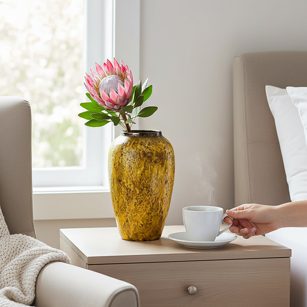 SOGA 30x19cm Yellow Medium Ceramic Flower Vase Elegant Living Room Home Decor