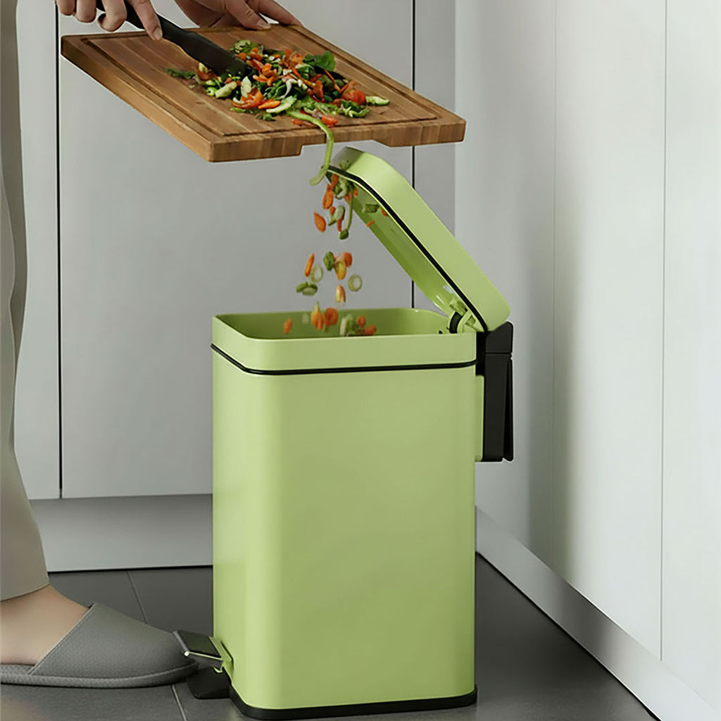 SOGA Foot Pedal Stainless Steel Rubbish Recycling Garbage Waste Trash Bin Square 6L Green