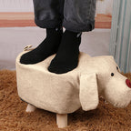 SOGA 2X Beige Gray Children Bench Elephant Character Round Ottoman Stool Soft Small Comfy Seat Home Decor