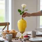 SOGA 42cm Ceramic Oval Flower Vase with Gold Metal Base Yellow