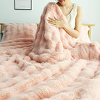 SOGA 2X 160X200cm Throw Blanket Pink Double Layer Rabbit Fur Cozy Comfort with Stylish Decor