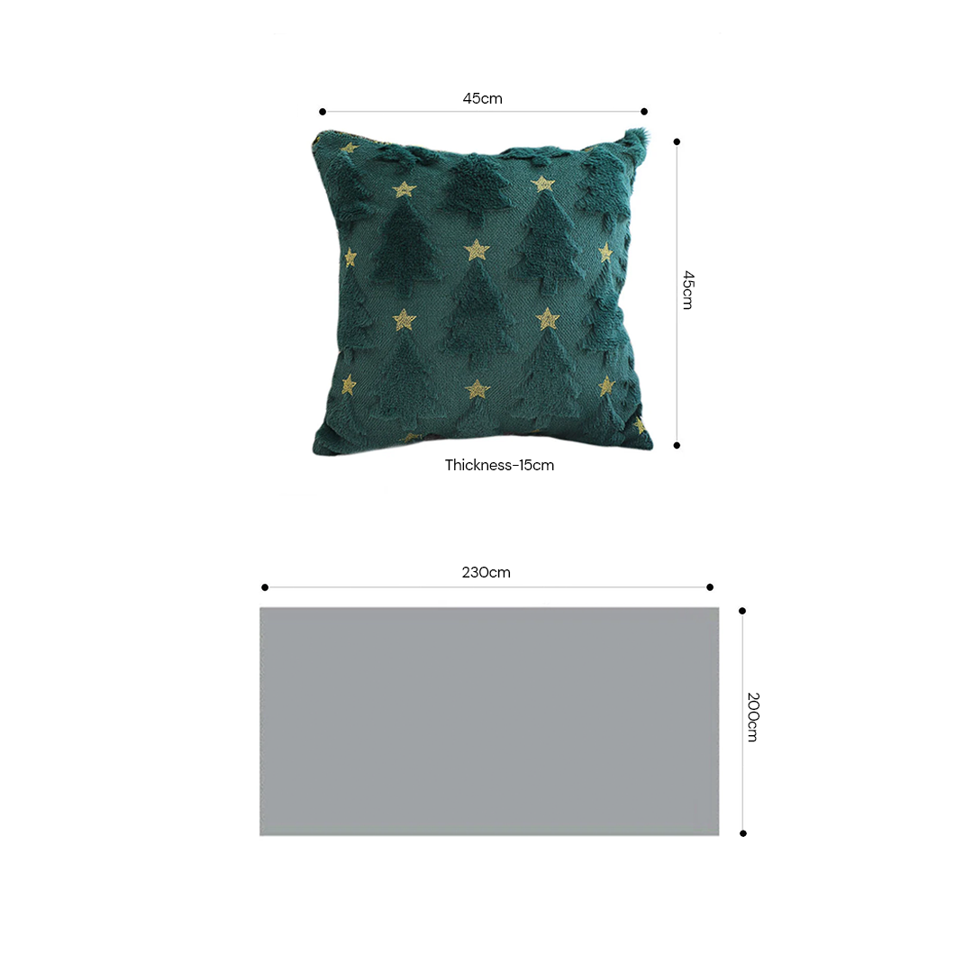 SOGA Christmas Bundle – 2 Teal Christmas Tree Pillow & Dark Green Cozy Striped Throw Blanket $ 178