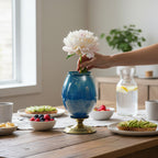 SOGA 2x 42cm Ceramic Oval Flower Vase with Gold Metal Base Dark Blue