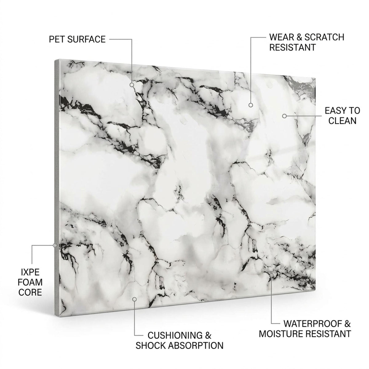 SOGA Peel & Stick Floor and Wall Tiles 30 x 60cm 10 Pack Black White Faux Marble