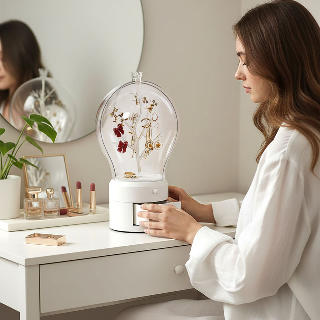 SOGA White 360 2 Layered Jewelry Storage Box Waterproof Dustproof Accessories Organiser