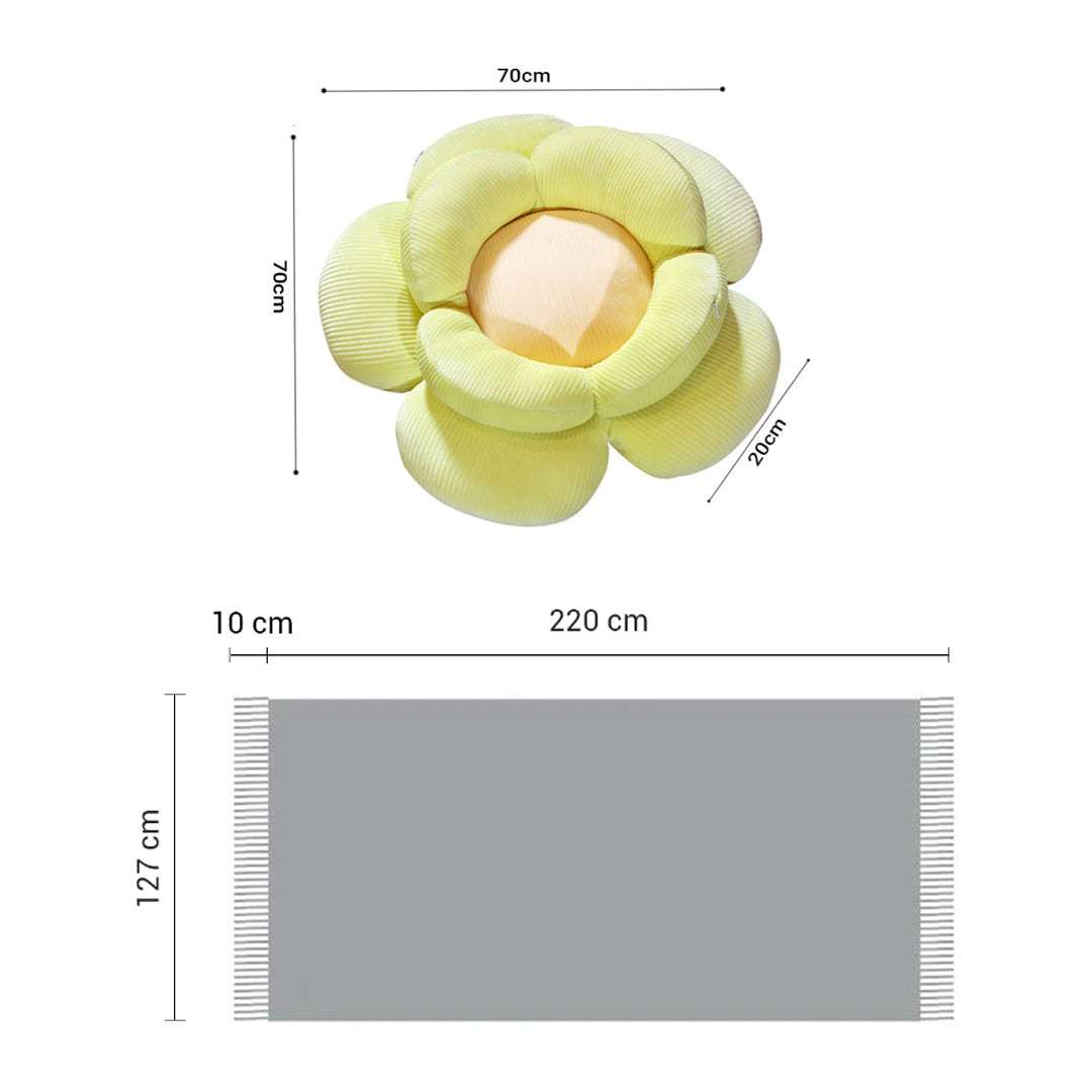 SOGA Home & Living Bundle – Green Double Flower Cushion & Acrylic Knitted Throw Blanket $ 156