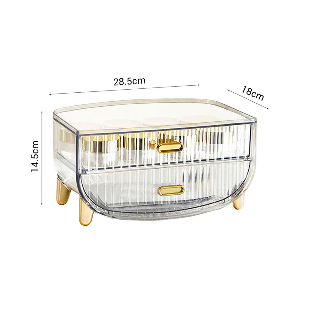 SOGA 2 Tier Transparent Multifunctional Countertop Cosmetic Storage Makeup Skincare Holder Jewelry Cabinet Bathroom Desk Drawer Vanity Organiser