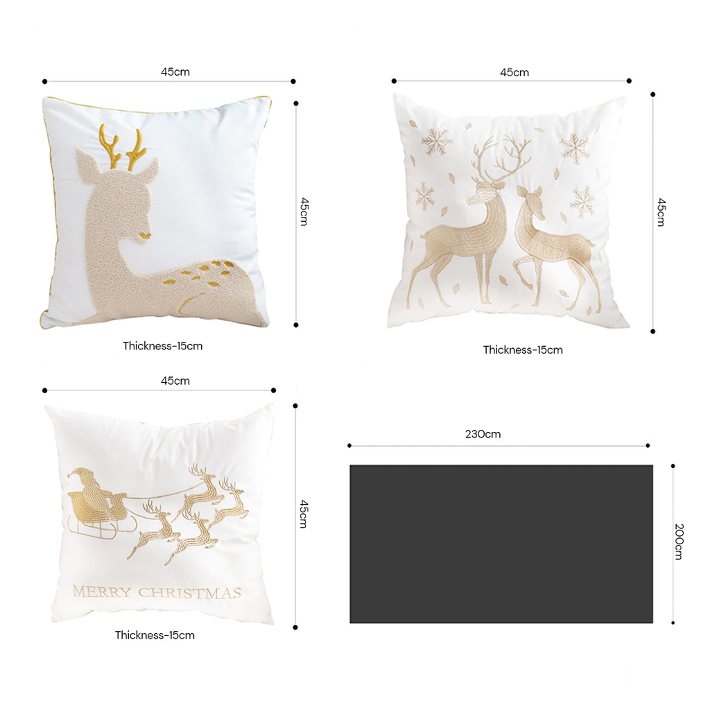 SOGA Christmas Bundle – White Chenille Throw Blanket & Festive Gold Accent Holiday Pillows $ 312