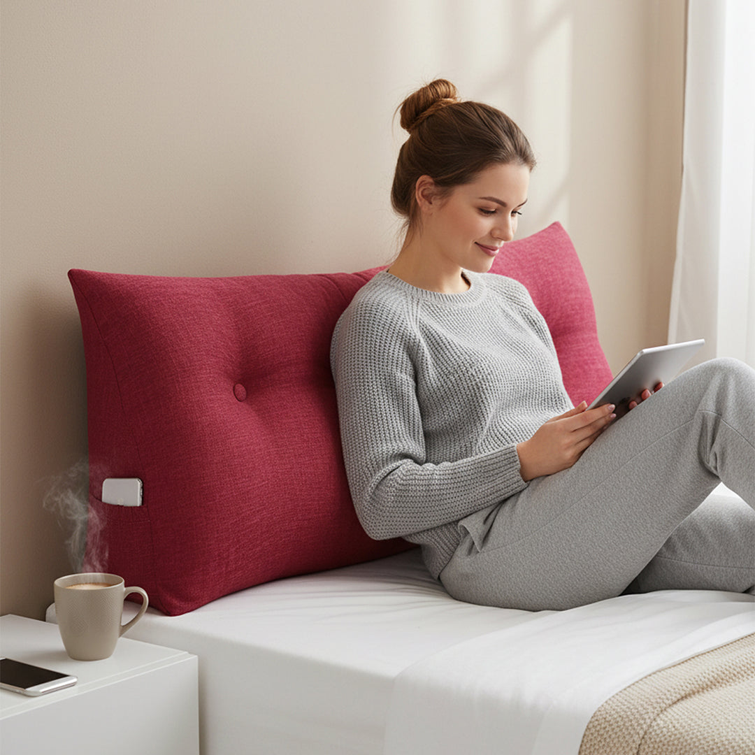 SOGA 120cm Rose Red Triangular Wedge Bed Pillow Headboard Backrest Bedside Tatami Cushion Home Decor