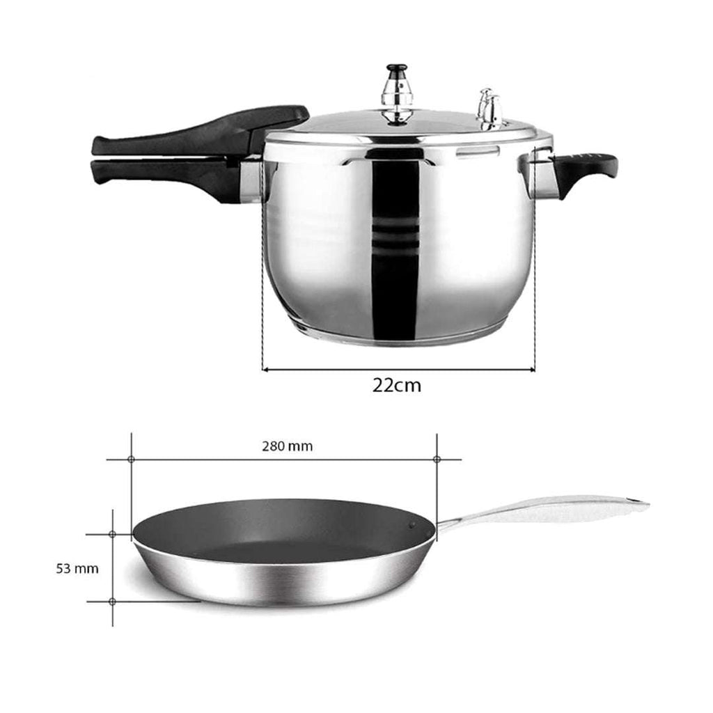 SOGA Kitchenware Bundle – 5L Stainless Steel Pressure Cooker & 28cm Non-Stick Fry Pan $ 215