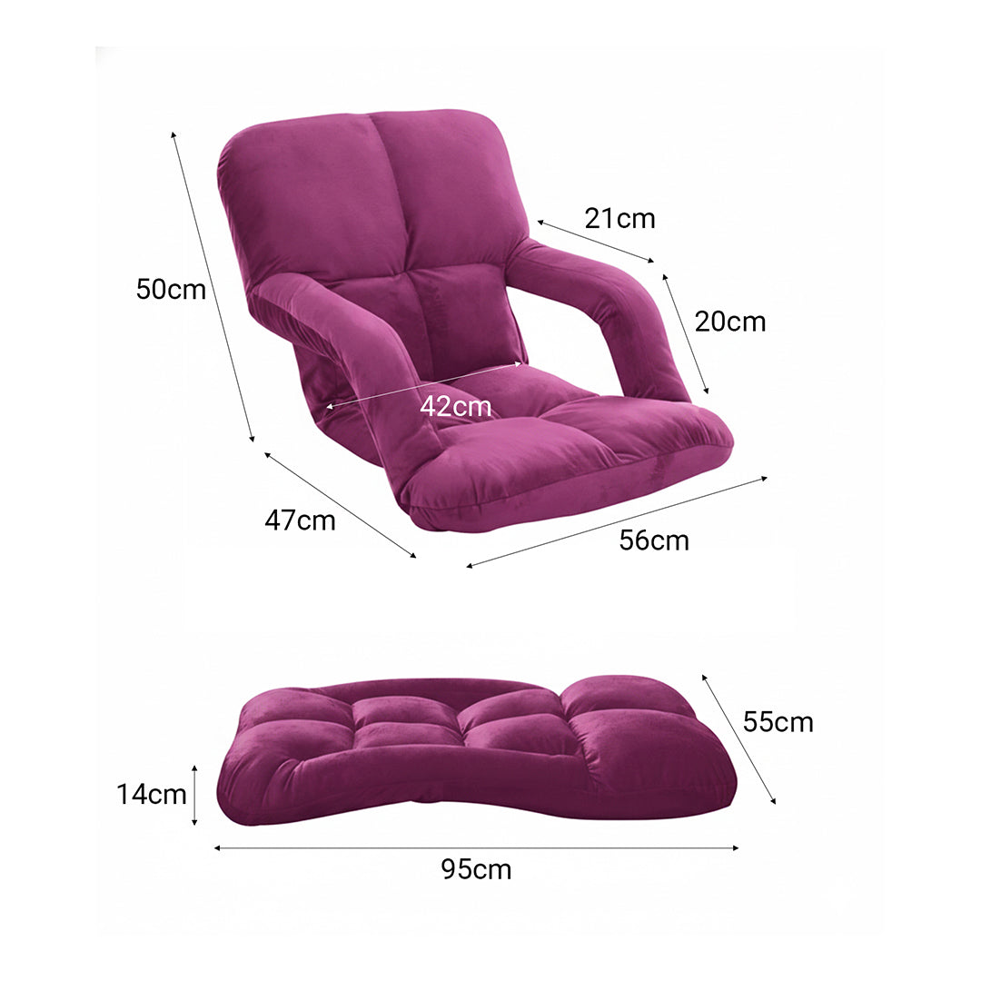 SOGA Foldable Lounge Cushion Adjustable Floor Lazy Recliner Chair with Armrest Magenta