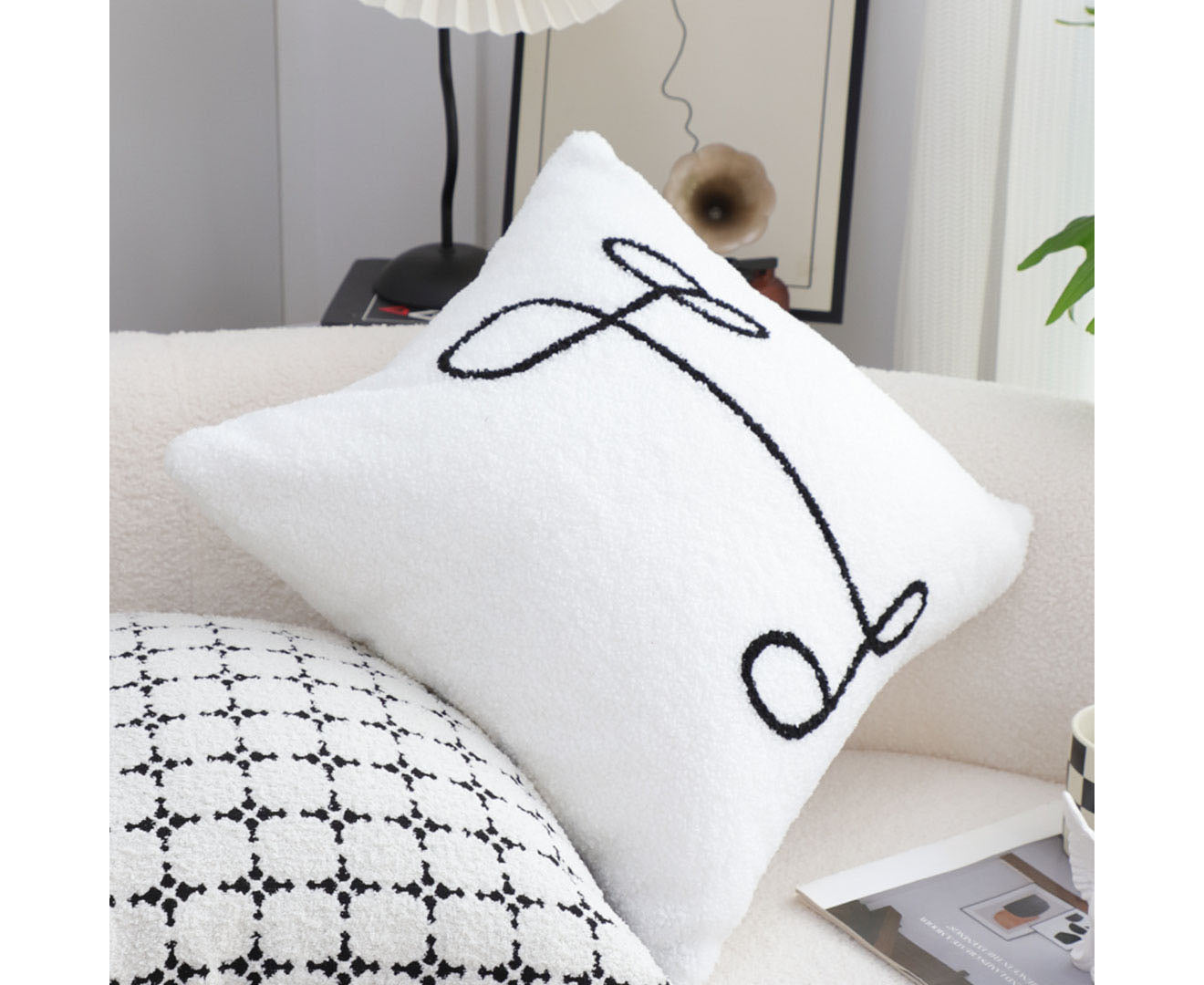 SOGA 45cm Minimalist White Script Letter Embroidered Throw Pillow
