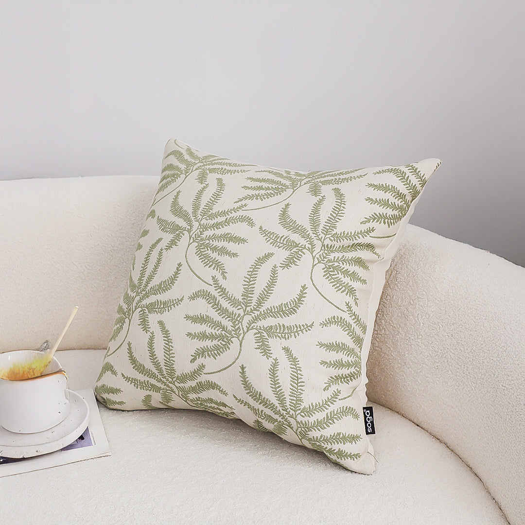 SOGA 2X 50cm Botanical Green Fern Leaf Embroidered Decorative Throw Pillow