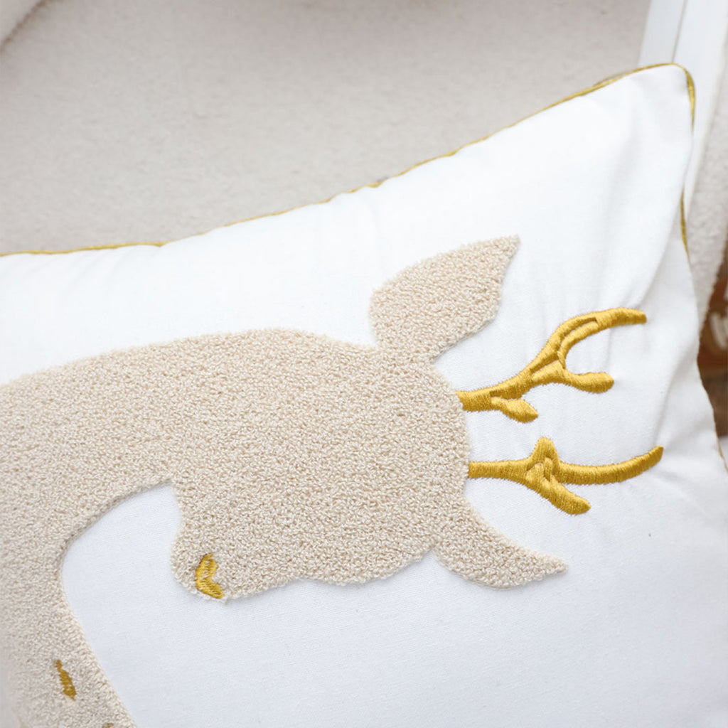 SOGA 2X 45cm Whimsical Beige Reindeer Applique Gold Accent Throw Pillow