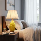 SOGA Textured Ceramic Oval Table Lamp with Gold Metal Base Yellow