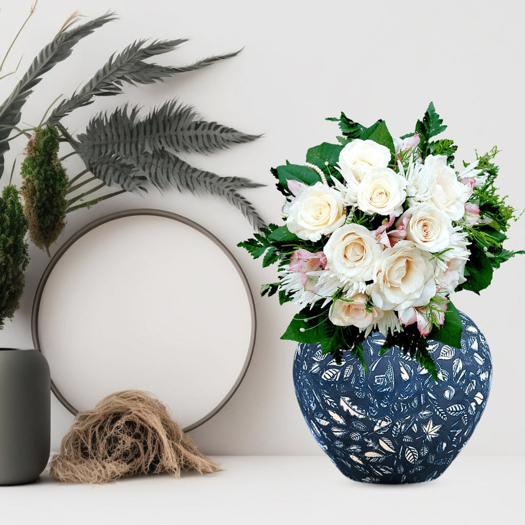 SOGA 21x22cm Blue Small Ceramic Flower Vase Elegant Living Room Home Decor