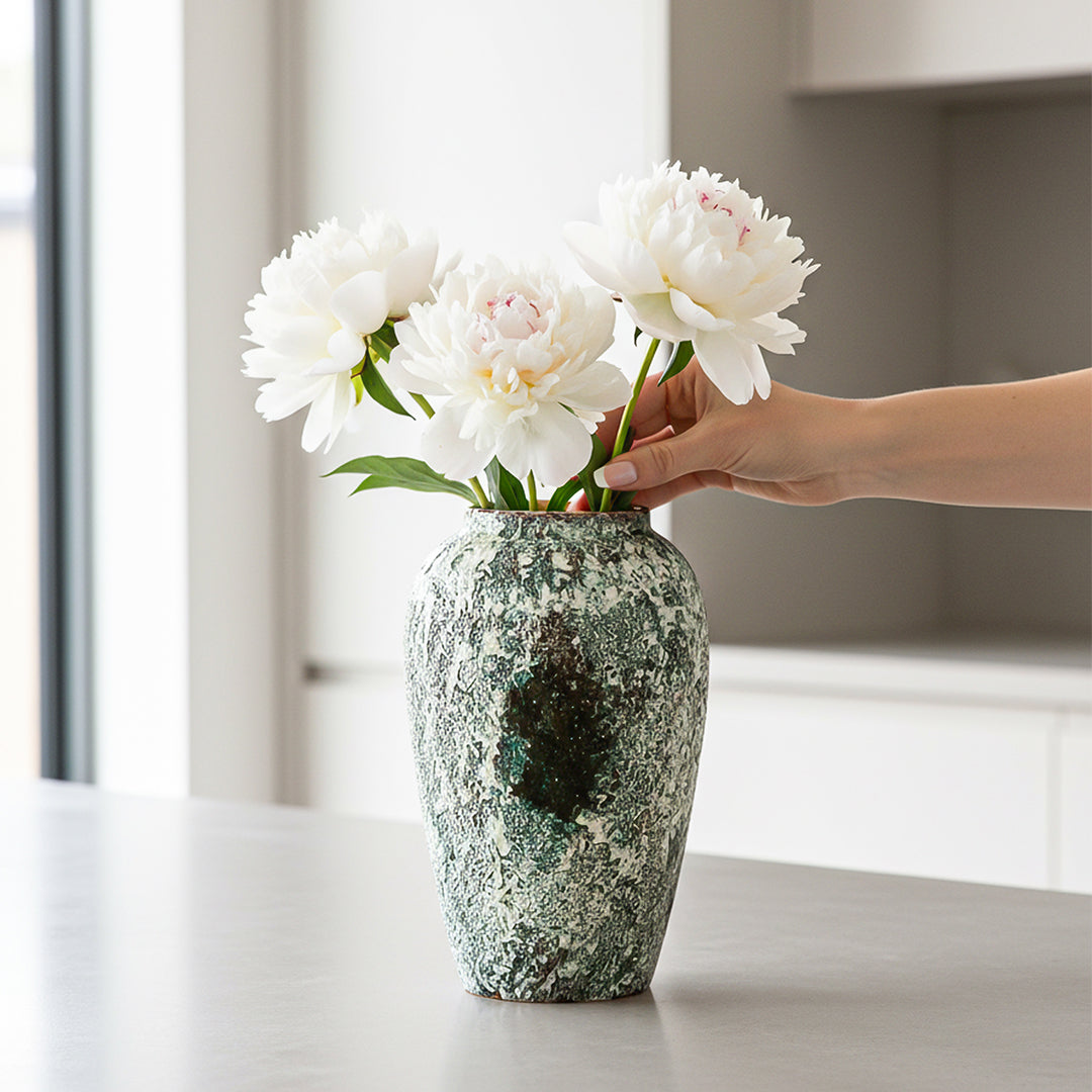 SOGA 30x19cm Green Medium Ceramic Flower Vase Elegant Living Room Home Decor