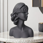 SOGA 36cm Black Resin Sculpture – Blindfold Lady Bust Home Decor