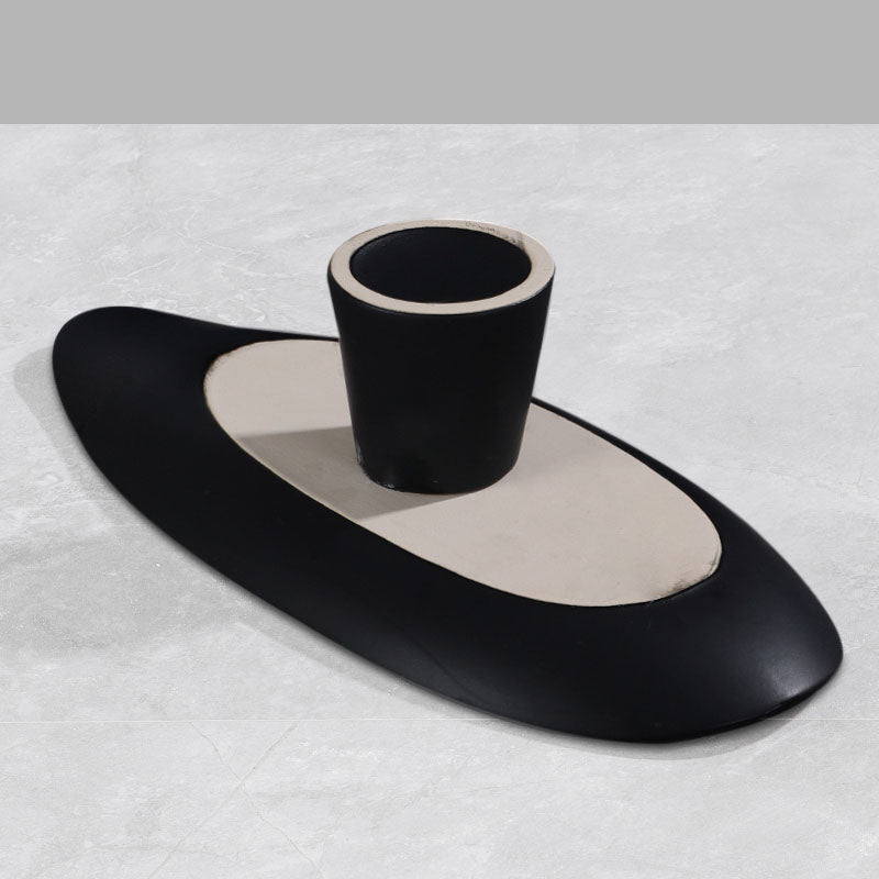 SOGA 31cm Black Ceramic Decorative Plate on Pedestal Stand