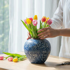 SOGA 21x22cm Blue with White Mini Floral Small Ceramic Flower Vase Elegant Living Room Home Decor