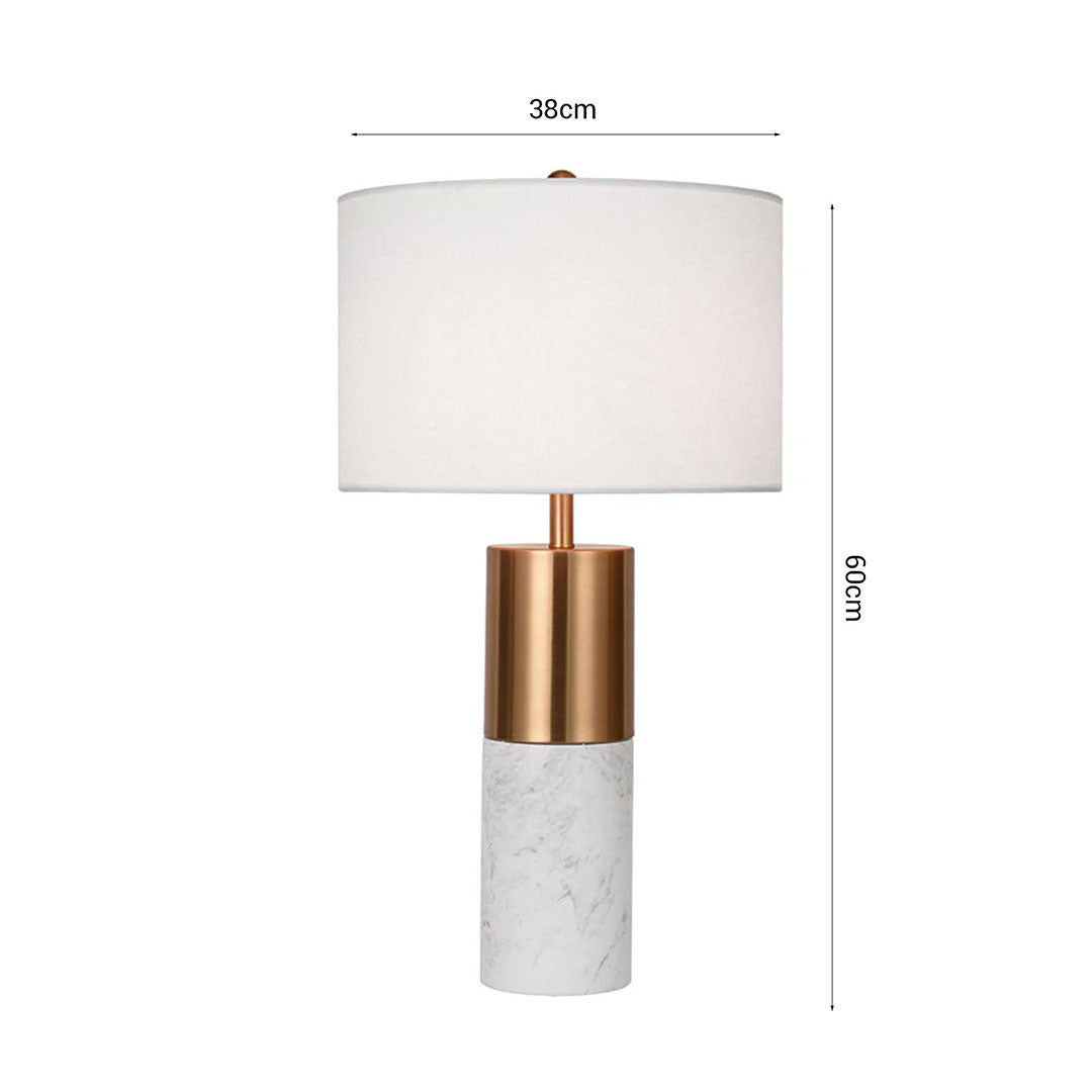 SOGA 2X 60cm White Marble Bedside Modern Desk Table Lamp Living Room Shade with Cylinder Base
