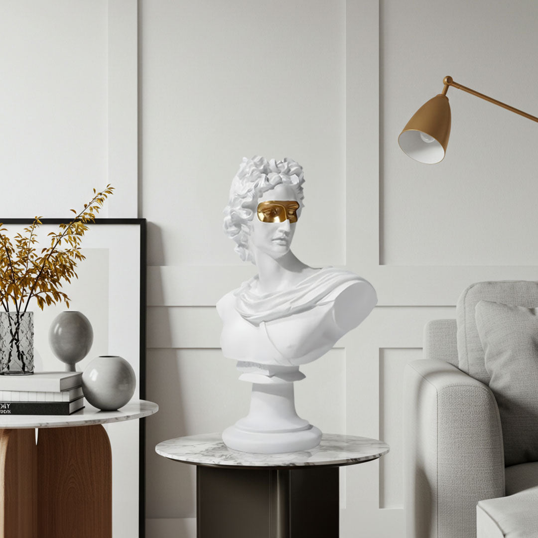 SOGA 40cm White Classical Bust Resin Sculpture with Gold Eye Mask