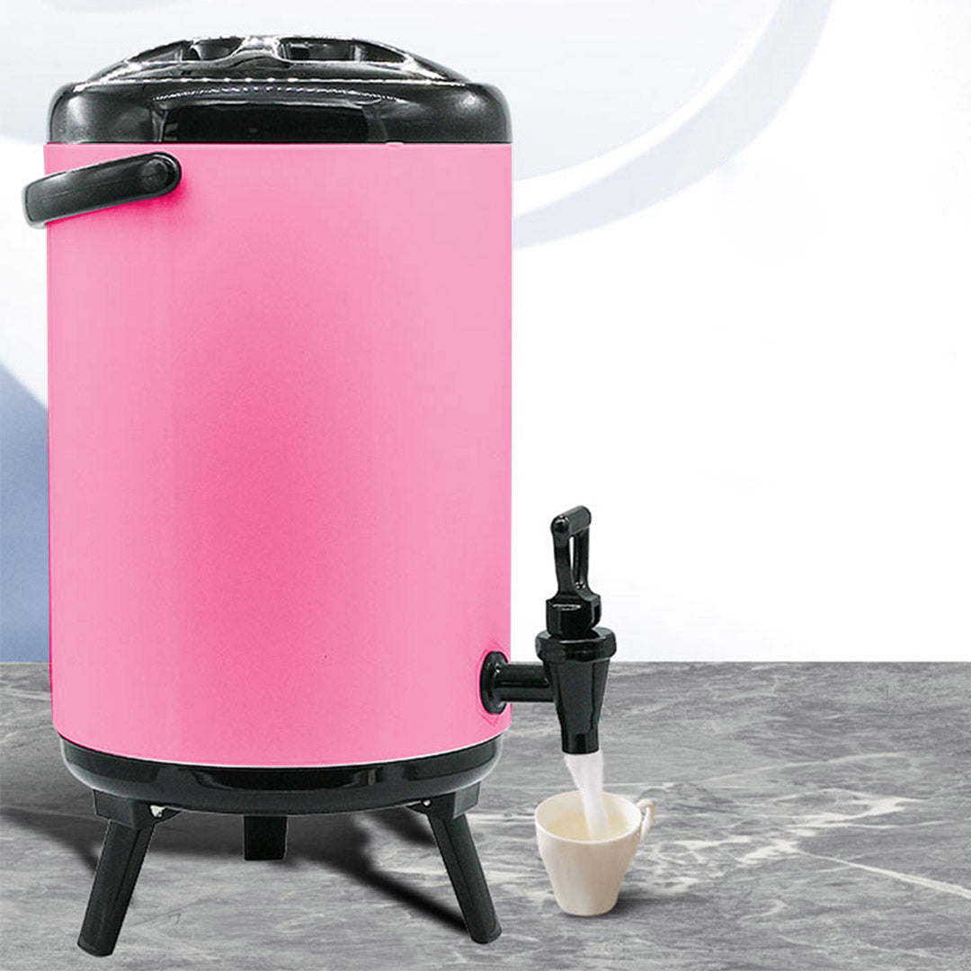 SOGA 8X 8L Stainless Steel Insulated Milk Tea Barrel Hot and Cold Beverage Dispenser Container with Faucet Pink