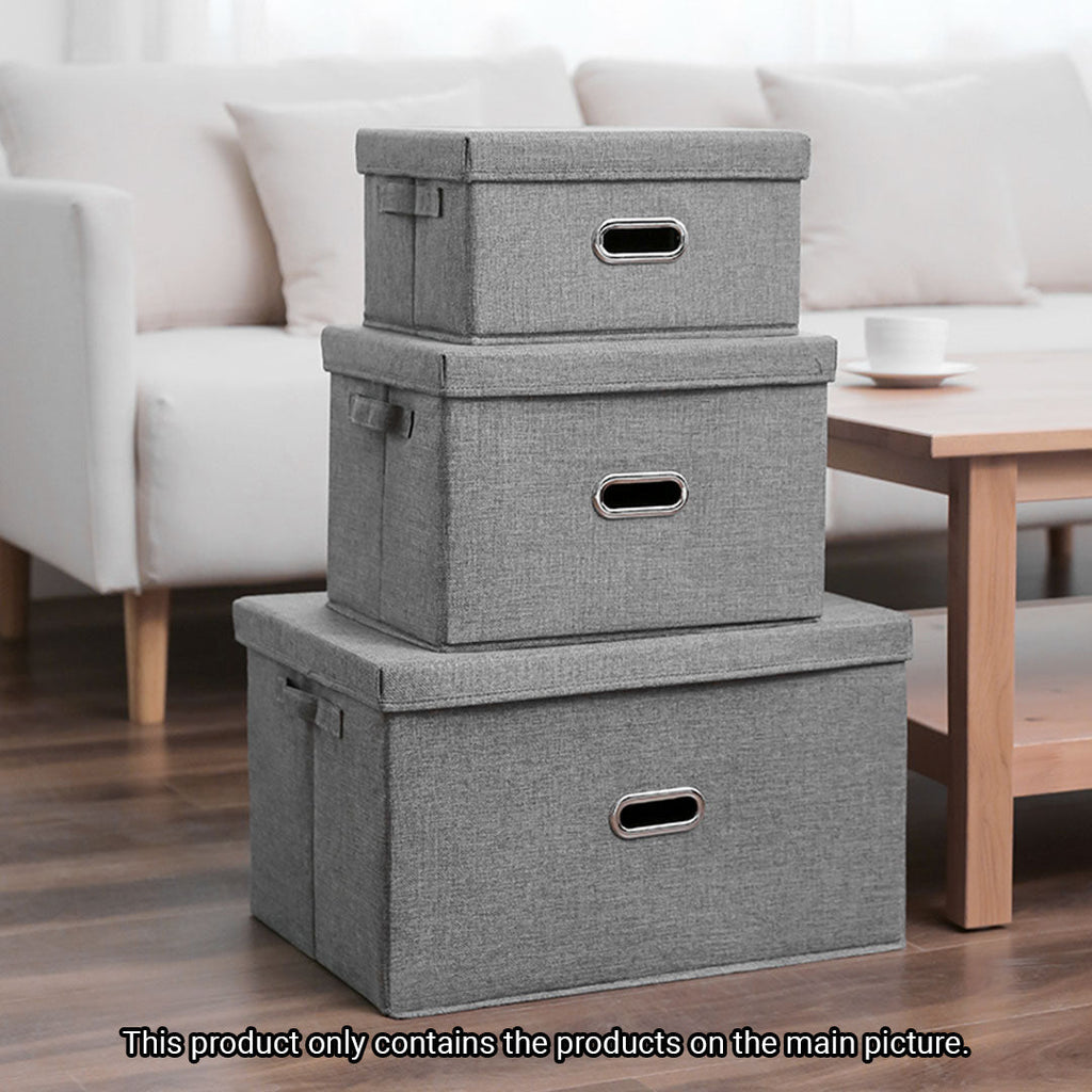 SOGA 2X Grey Large Foldable Canvas Storage Box Cube Clothes Basket Organiser Home Decorative Box