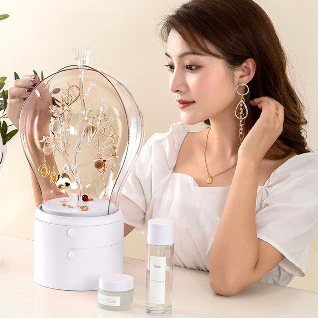 SOGA White 360 2 Layered Jewelry Storage Box Waterproof Dustproof Accessories Organiser