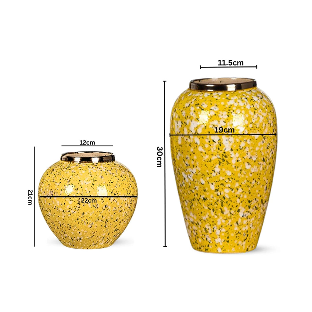 SOGA Home & Living Bundle – Yellow with White Mini Floral Ceramic Vases for Elegant Home Decor