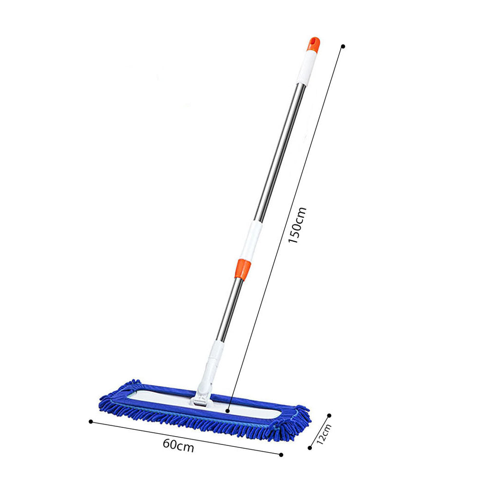 SOGA 60x12 Blue Microfiber Flat Mop Floor Cleaning Pads Rotating Dust Remover