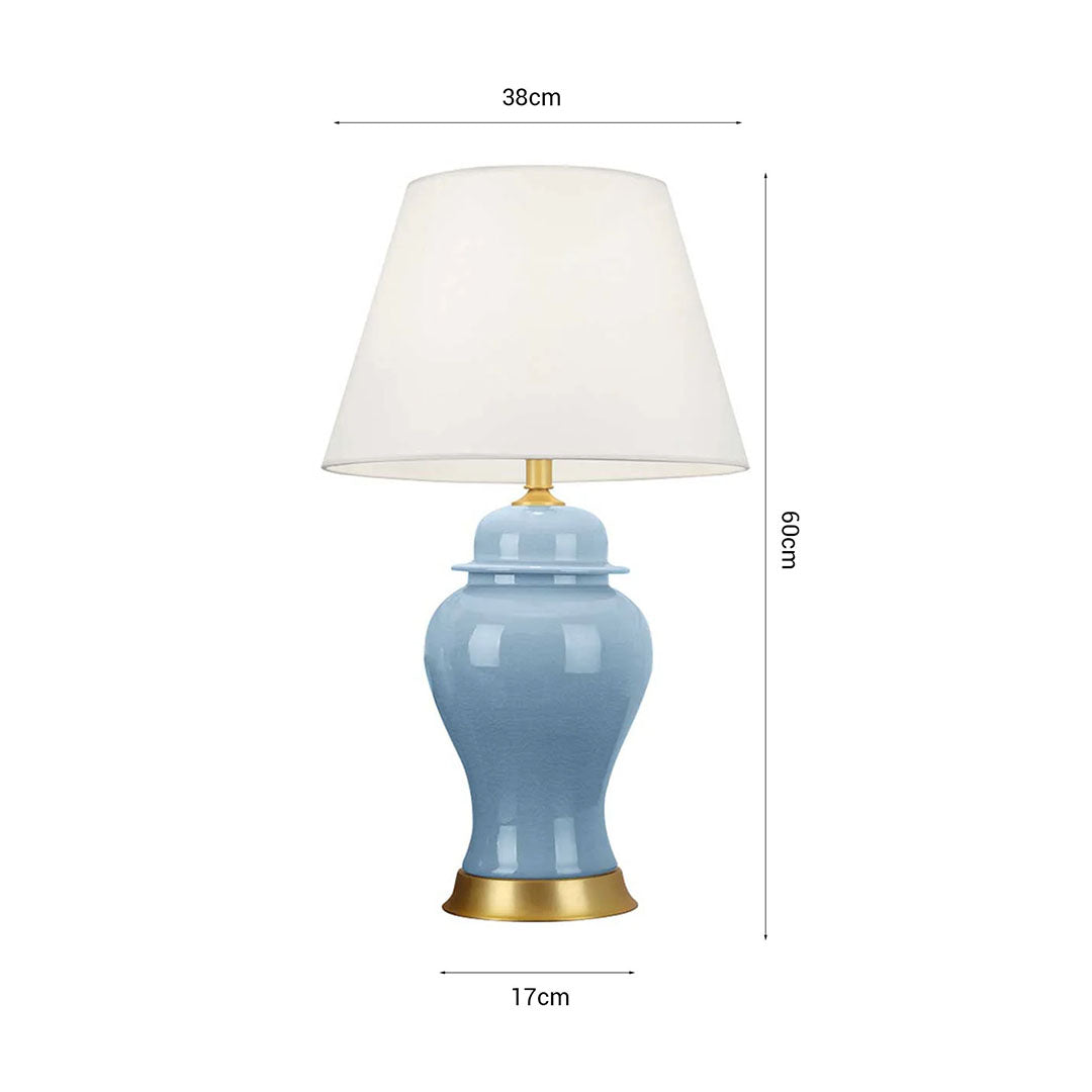 SOGA 2x Oval Ceramic Table Lamp with Gold Metal Base Desk Lamp Blue