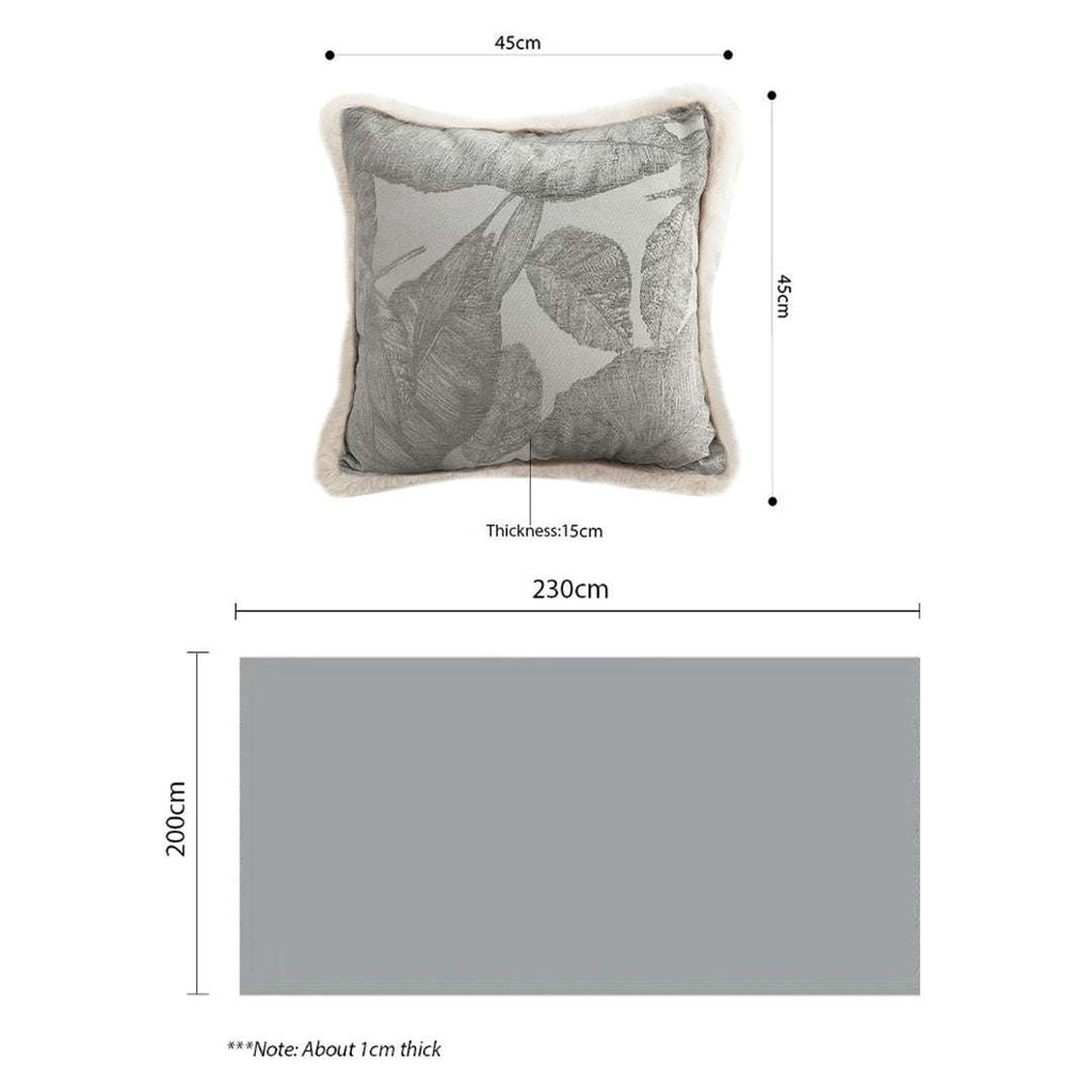SOGA Home & Living Bundle – 2 Wabi-Sabi Embroidered Leaf Pillow & Grey Striped Throw Blanket $ 170