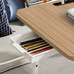 SOGA Oak Portable Bed Table Adjustable Folding Mini Desk Stand With Cup-Holder Home Decor