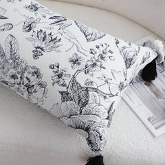 SOGA 2X 35cm Throw Pillow  Black and White Floral Print Elegant with Tassel Accents Home Decor