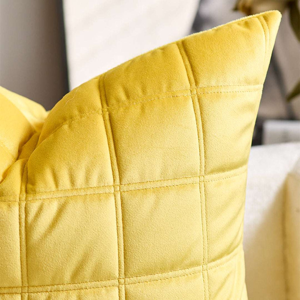 SOGA 2X 50cm Yellow Quilted Grid Pattern Decorative Throw Pillow $ 119