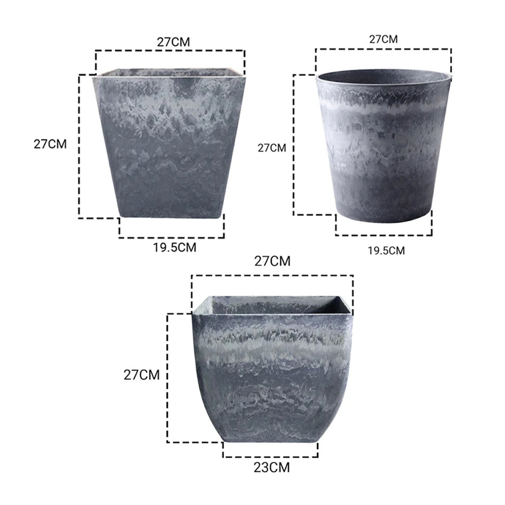 SOGA Home & Living Bundle – Weathered Grey Square & Round Resin Plant Pots for Indoor Decor