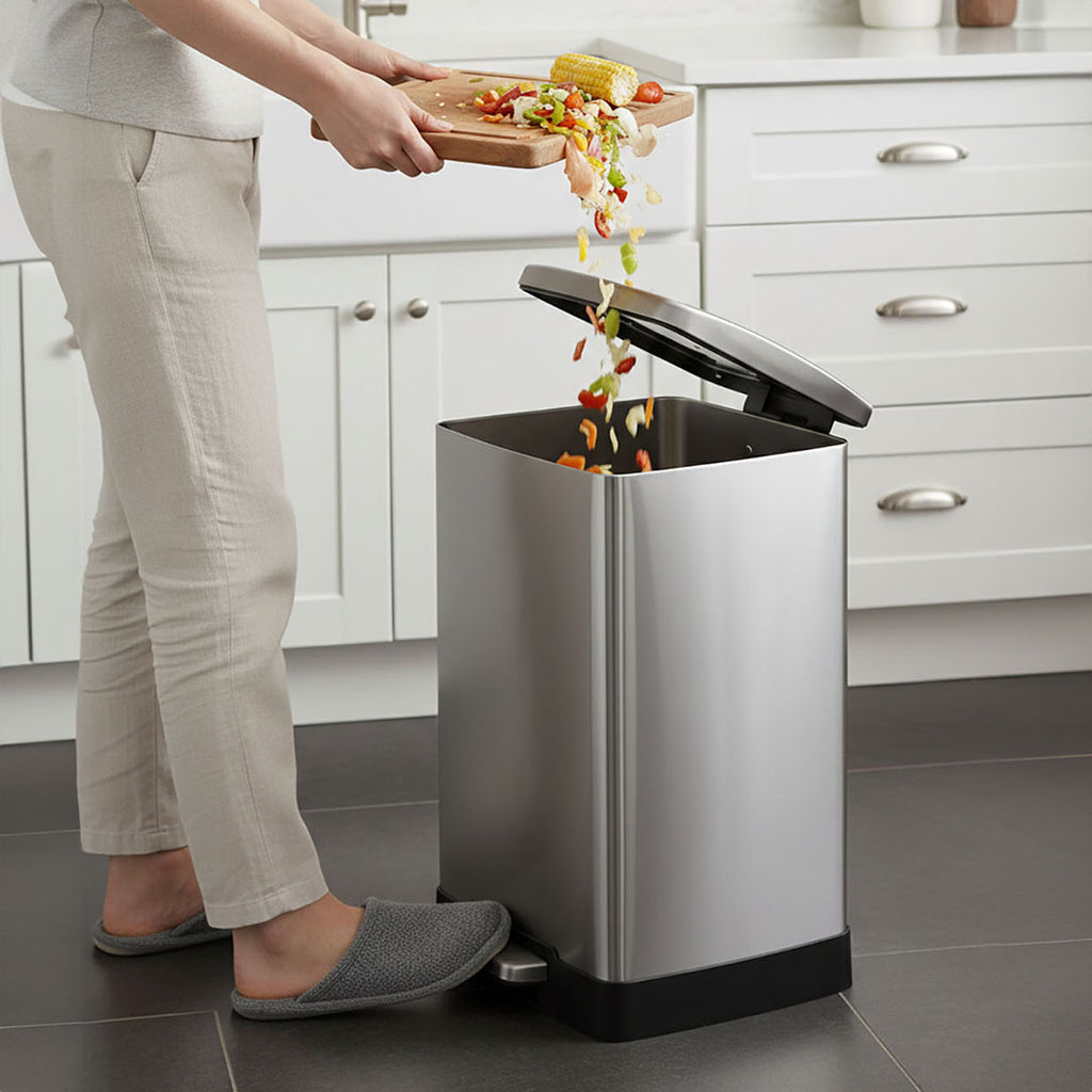 SOGA 4X Foot Pedal Stainless Steel Rubbish Recycling Garbage Waste Trash Bin Rectangular Shape 12L Silver