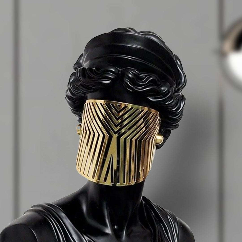 SOGA 45cm Black Resin Bust – Gold Striped Mask Home Sculpture $ 177
