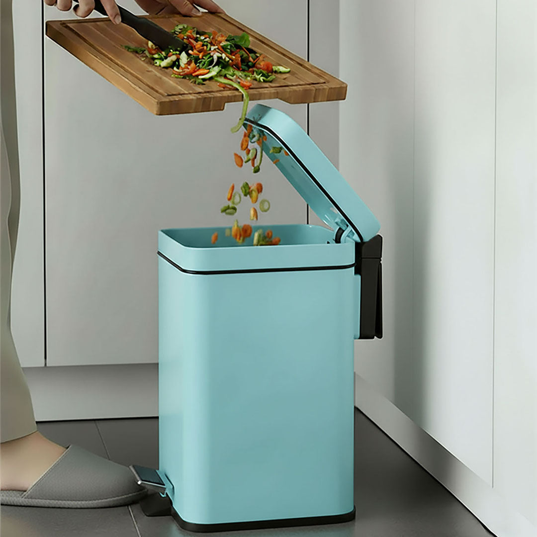 SOGA 2X Foot Pedal Stainless Steel Rubbish Recycling Garbage Waste Trash Bin Square 6L Blue