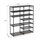 SOGA 2X 12-Shelf Tier Shoe Storage Shelf Space-Saving Caddy Rack Organiser with Side Hooks Black
