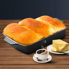 SOGA 2X 33cm Cast Iron Rectangle Bread Cake Baking Dish Lasagna Roasting Pan