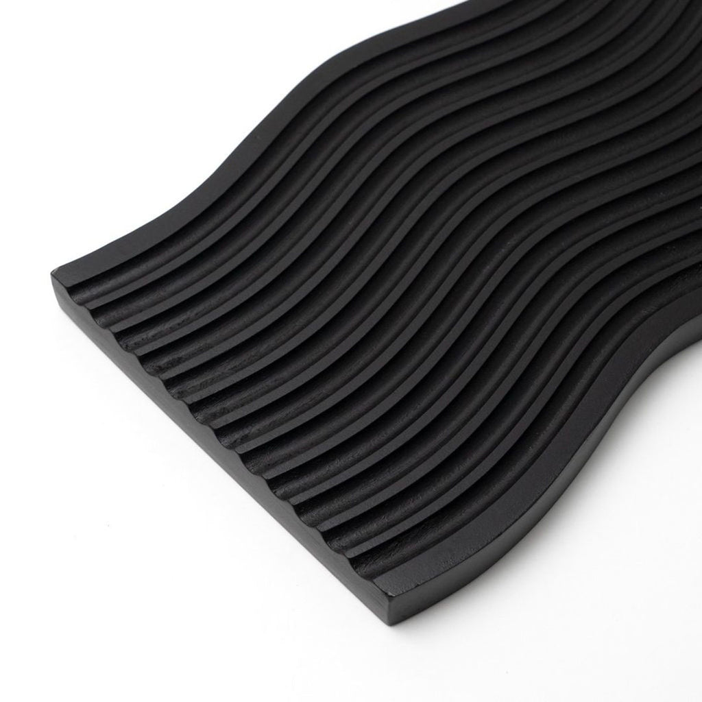 SOGA 39cm Black Wave Ribbed Wooden  - Premium Beech Wood Decorative Tray