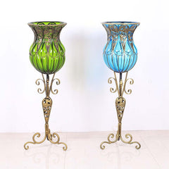 SOGA 85cm Green Glass Tall Floor Vase and 12pcs White Artificial Fake Flower Set