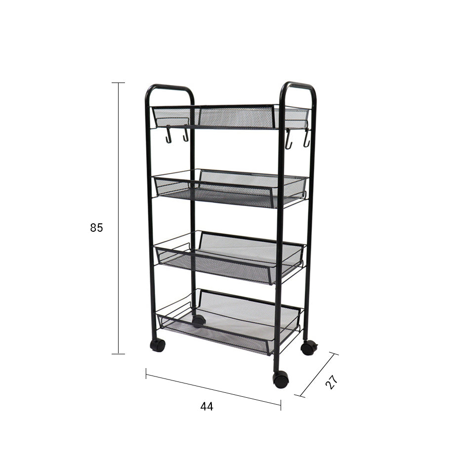 SOGA 4 Tier Steel Black Bee Mesh Kitchen Cart Multi-Functional Shelves Storage Organizer with Wheels
