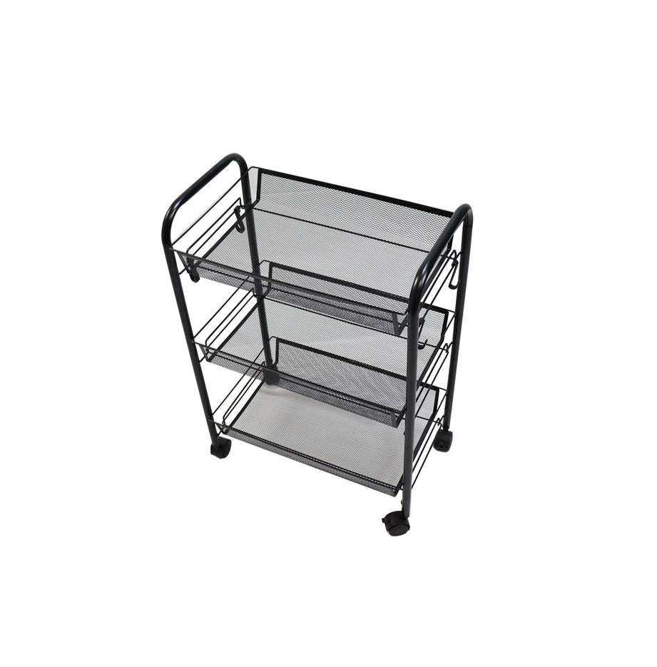 SOGA 2X 3 Tier Steel Black Bee Mesh Kitchen Cart Multi-Functional Shelves Storage Organizer with Wheels