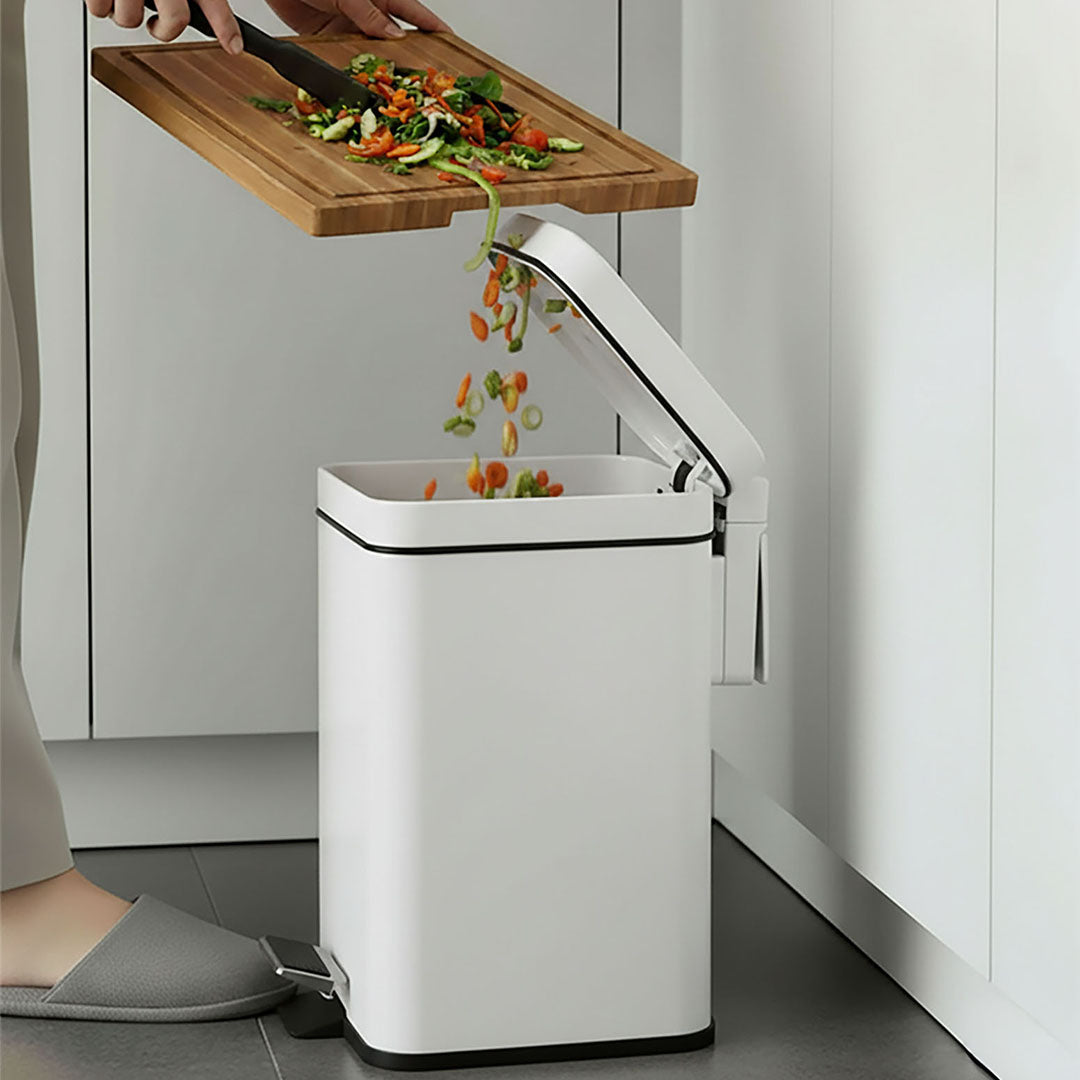 SOGA 2X Foot Pedal Stainless Steel Rubbish Recycling Garbage Waste Trash Bin Square 6L White