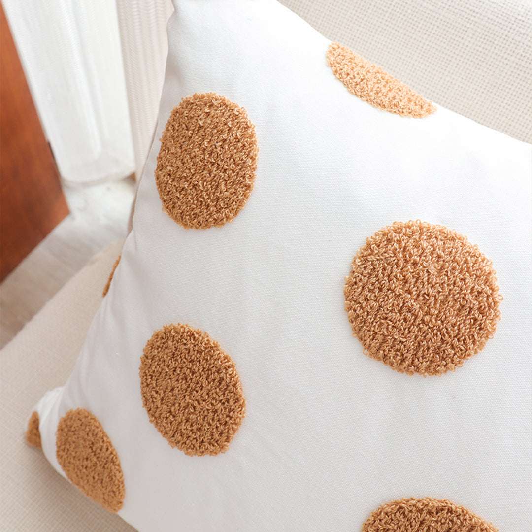 SOGA Tufted Cushion 45cm White Brown Polka Dot Circle Pattern Decorative Throw Pillow $ 66